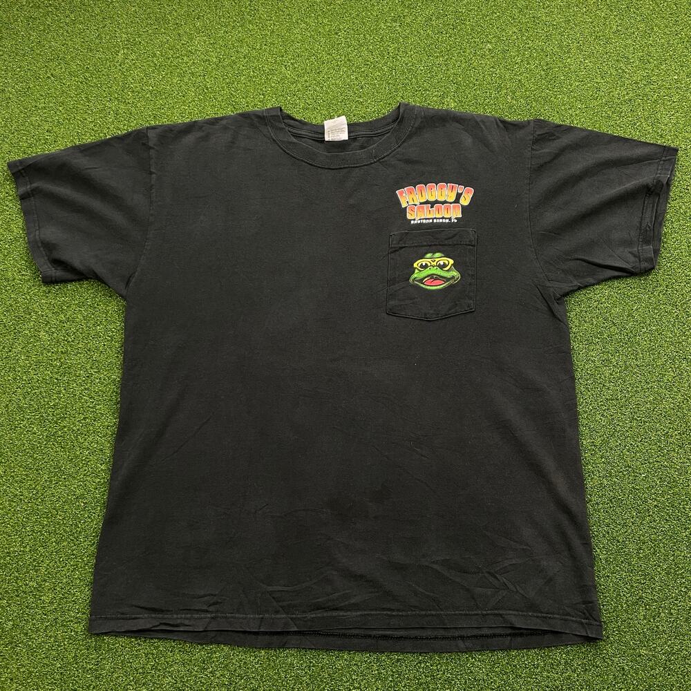Vintage Anvil Froggy's Saloon Daytona Beach Pocket Black T-Shirt Sz XL